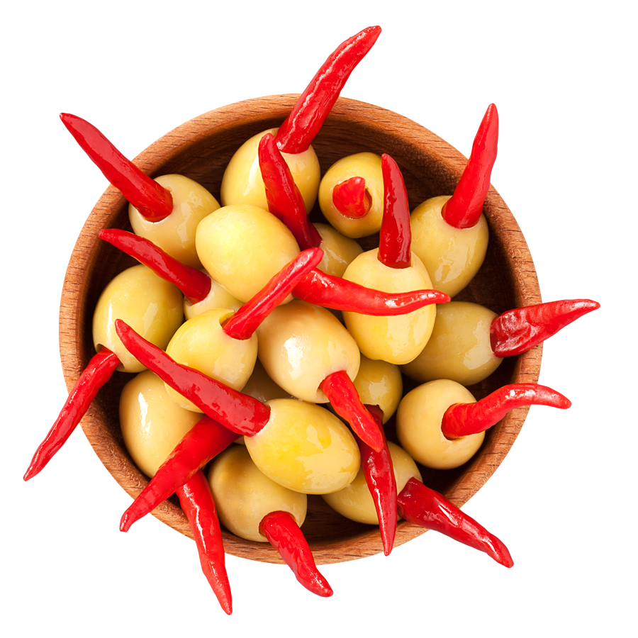 Mamucie oliwki zielone nadziewane papryczkami piri piri