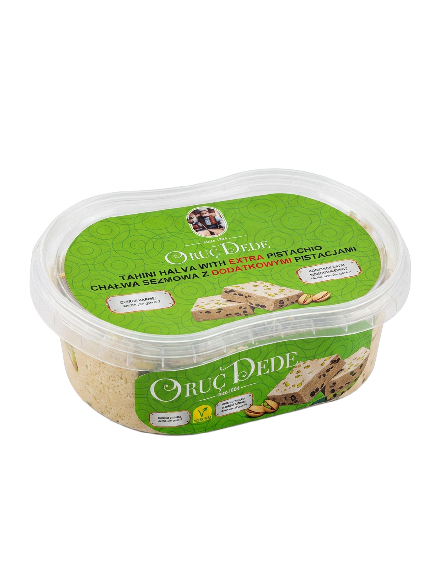 Chałwa sezamowa z extra pistacjami 400g – Oruc Dede