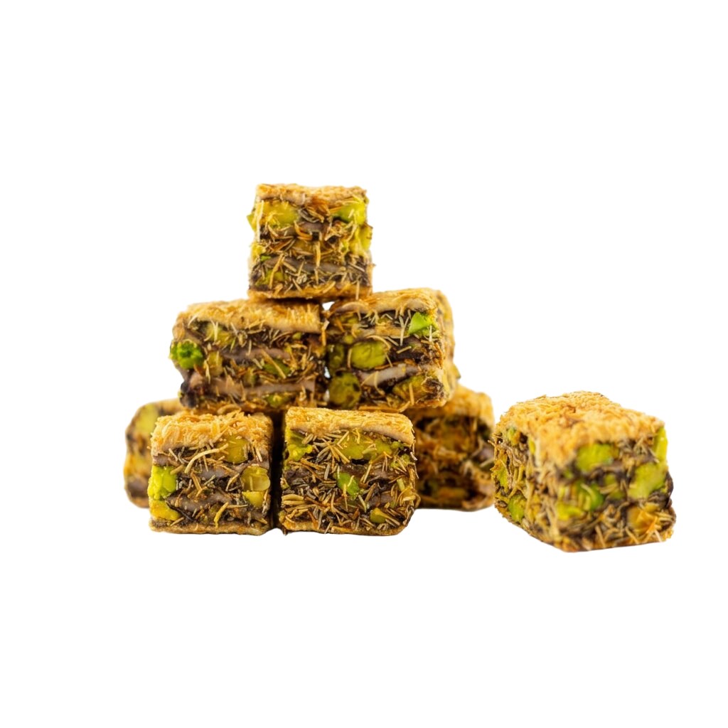 Lokum Baklawa z czekoladą, pistacjami oraz kadaifem — tradycyjne tureckie lokum (rachatłukum) prosto z Turcji, hurtowo z YEMEK